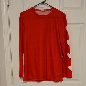Red Long Sleeve Top with Heart Accents